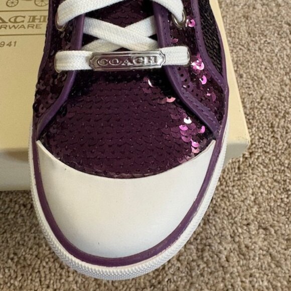 NWT Coach Women Barrett Sequins Metallic Grape Leather Sneakers. Sz. 9  Rare - Picture 2 of 6